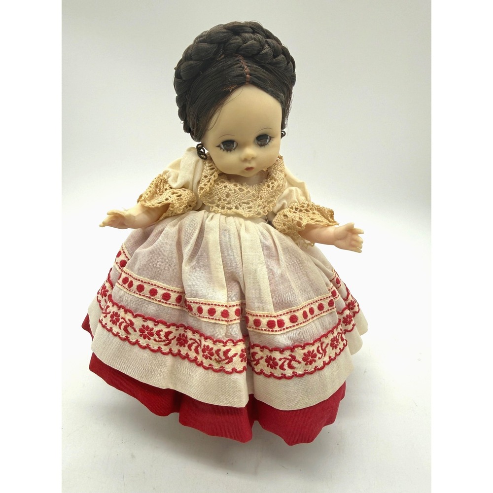 Vintage Madame Alexander Russian 8" Doll Hard Plastic‎ Red Embroidered Dress